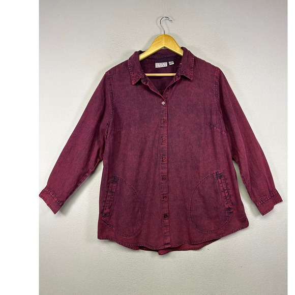 Joan Rivers Tops - Acid Wash Joan Rivers Womens LP Burgundy Cotton Button Down Pocket Shirt Top